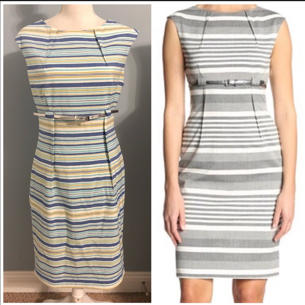 Calvin Klein Striped Midi Dress - Blue, Yellow, Gray